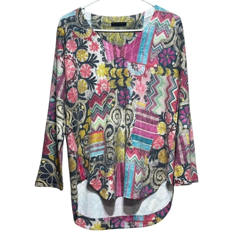 Nally & Millie Medium Colorful Patchwork Tunic Top Artsy Boho Lightweight